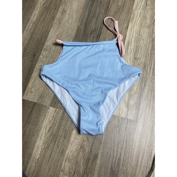 Shein Swimwear Small High Waist Bottom Blue Side Tie Bikini Swim Bathing Suit - Picture 9 of 9